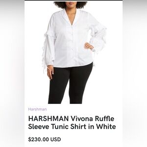 NWT HARSHMAN Vivona Ruffle Sleeve Tunic Shirt in White- MSRP $230.